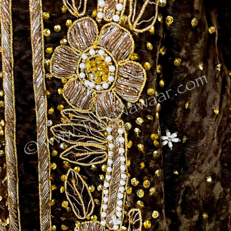 Chocolate Velvet Tunic With Gold & Pearl Accents (Consignment spegor260721)