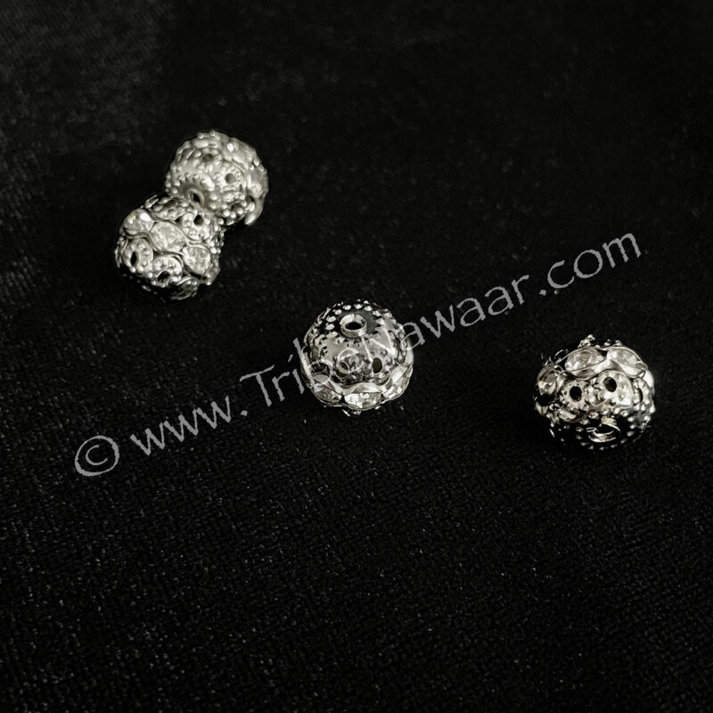 Round Silver & Rhinestone Beads (Consignment xiad2-82)