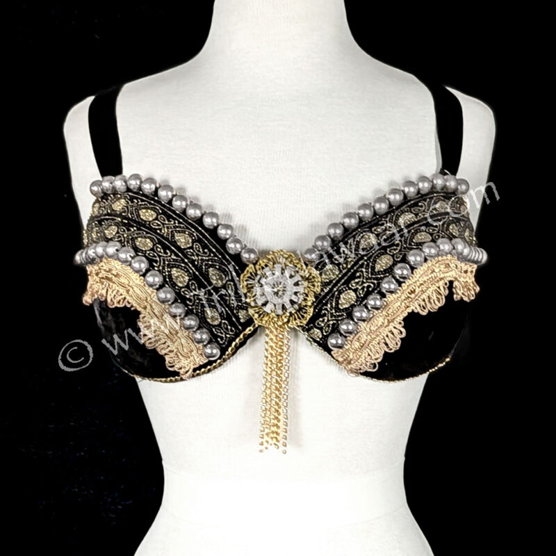 Black Velvet Fusion Bra With Taupe Trim (Consignment cagosh1-10)