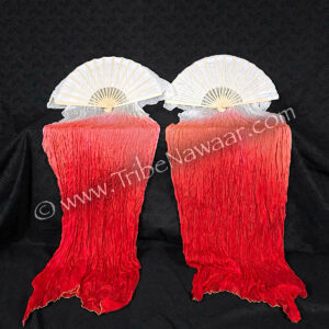 White & Red Silk Fan Pair (Consignment gihat1-11)