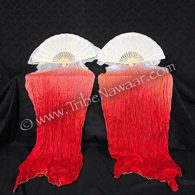 White & Red Silk Fan Pair (Consignment gihat1-11)