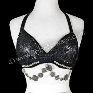Black Sequin Fusion Belly Dance Bra (Consignment abhark1-6)