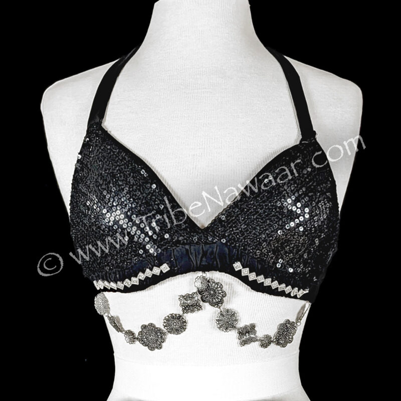 Black Sequin Fusion Belly Dance Bra (Consignment abhark1-6)