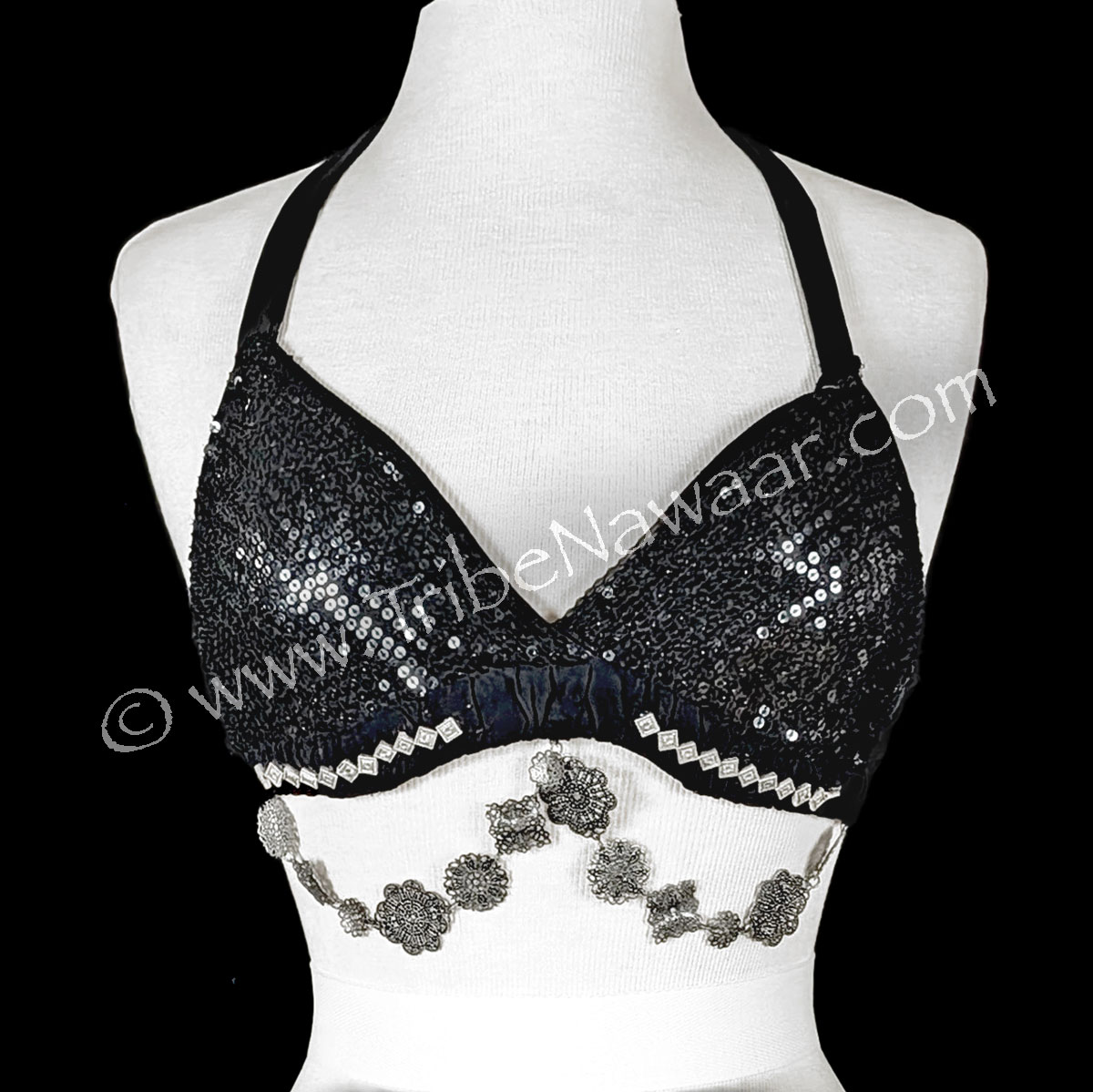 Black Sequin Fusion Belly Dance Bra (Consignment abhark1-6)